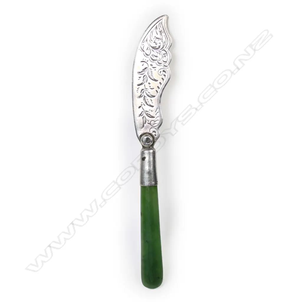 G.E. Whitmore silver and pounamu butter knife, Image 1++